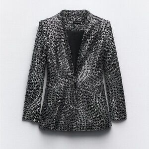Zara Sequin Blazer Black Silver